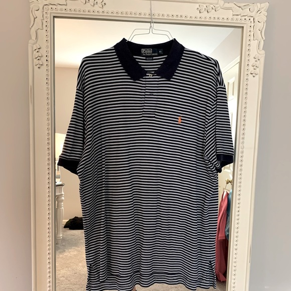 Men’s Navy and Light Blue / White Striped Polo - Picture 1 of 3